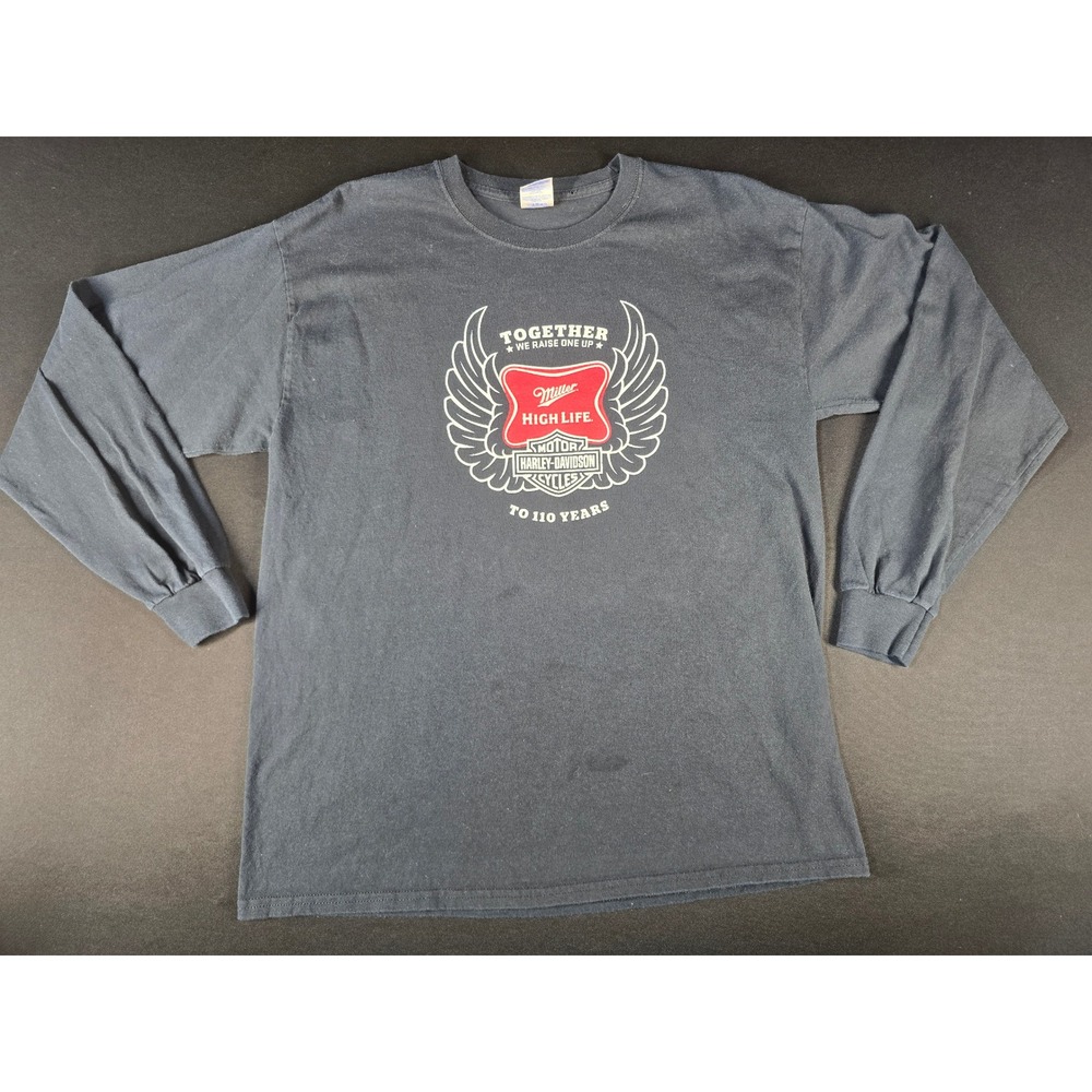 Harley-Davidson Miller High Life 110 Years Long Sleeve T-Shirt Mens L Black Tee